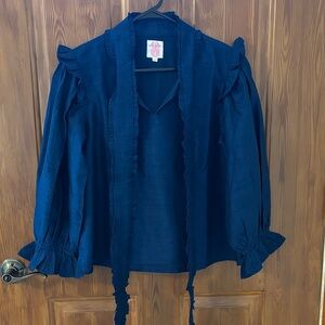 Josie Mae top in Navy Ruffle Tie-Front Blouse